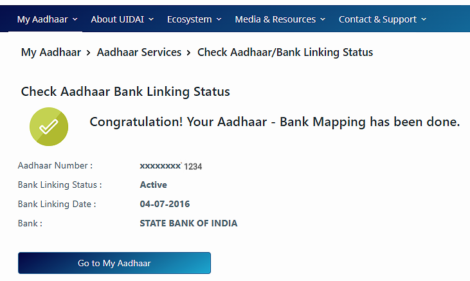 Aadhar Bank Linking Status Check