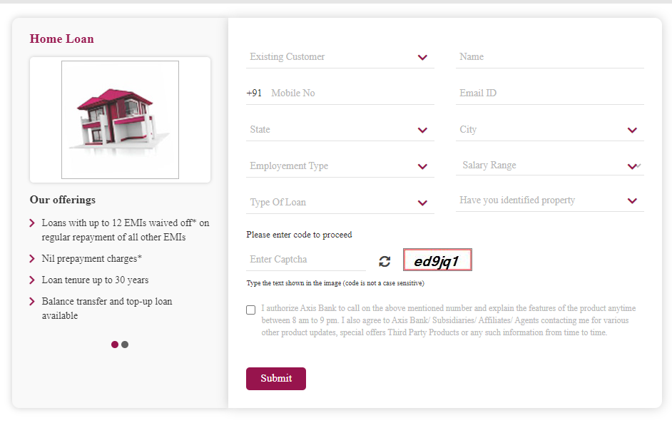 axis bank home loan form